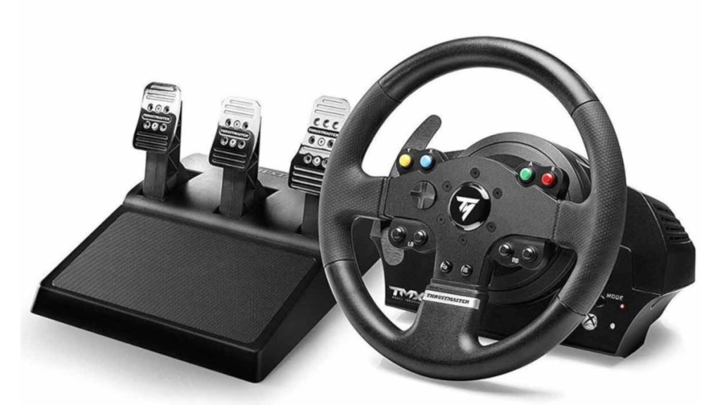 The Thrustmaster TMX Pro with three pedals
